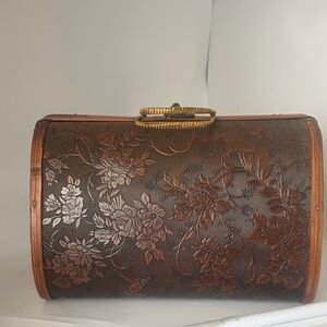 Floral Embossed Brown Handbag Wood numbered